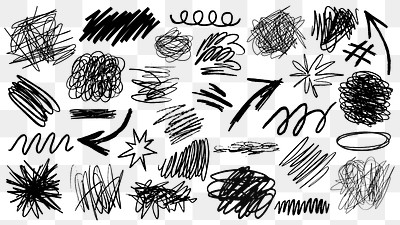 PNG abstract black scribble set, transparent background