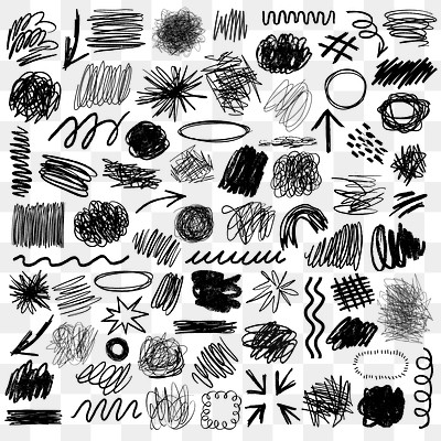 PNG abstract black scribble set, transparent background