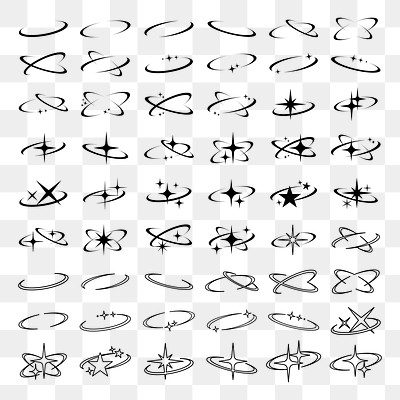 PNG Hand-drawn orbit sketch element set, transparent background