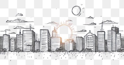 PNG Sunset over a city drawing sketch doodle.