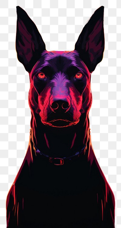 PNG Illustration savage Dobermann neon rim light purple portrait animal.