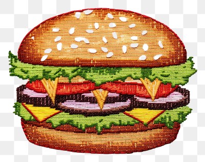 PNG Burger in embroidery style food hamburger vegetable.