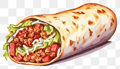 PNG Burito burrito food white background.