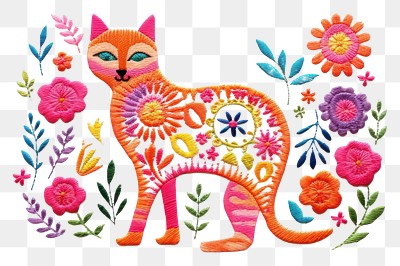 PNG Embroidery of a cat border pattern art representation.