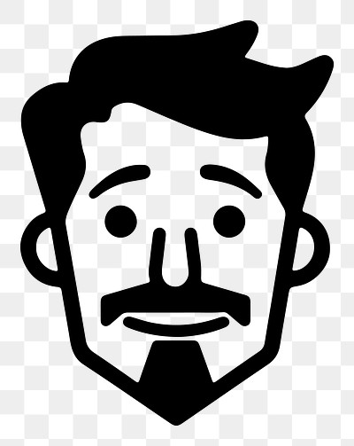 Happy beard man png character line art, transparent background