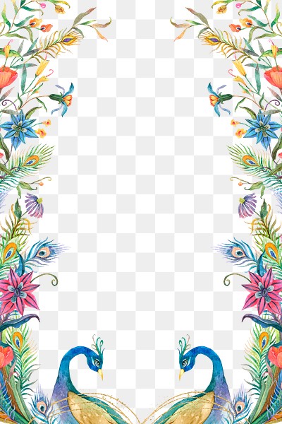 Png peacock & flower border | Premium PNG - rawpixel