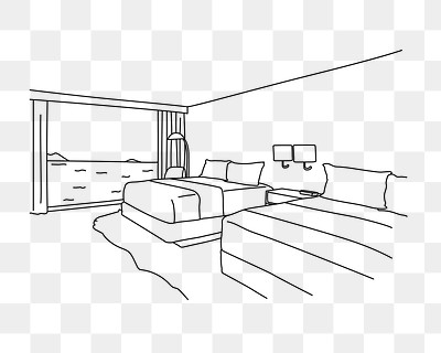 Bedroom interior png line art illustration, transparent background