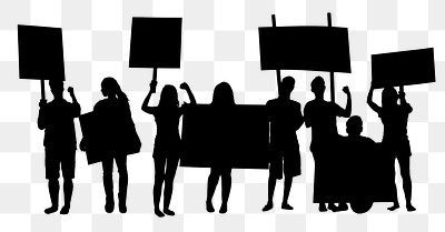 Png silhouette of protesting people, transparent background