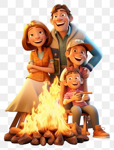 family campfire cartoon