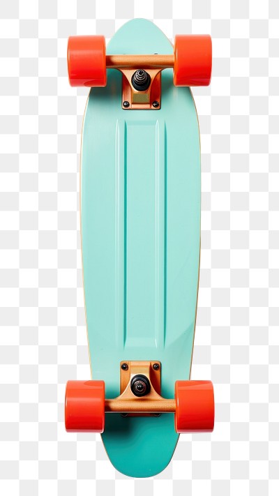 PNG 1970s colorful style skateboard longboard turquoise balance. 