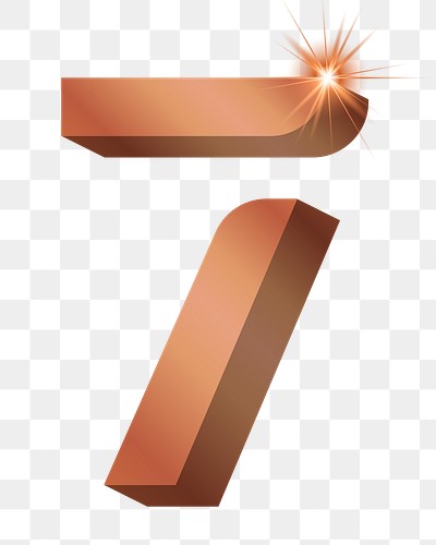 Png number 7, shiny 3D font, transparent background