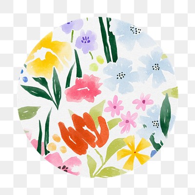 PNG Watercolor flower round badge shape, transparent background