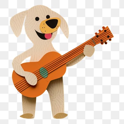 PNG Dog play guitar cartoon anthropomorphic representation. 