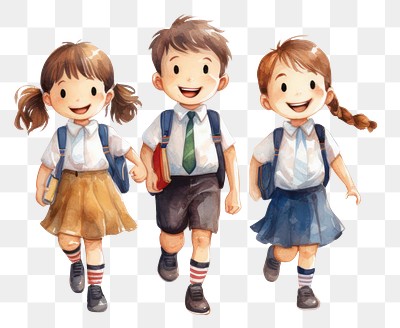 PNG Three little kids wearing school uniform child shorts cute. 