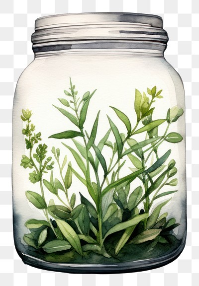 PNG Glass plant herbs jar glass white background container. 