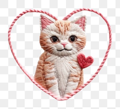 PNG Cat holding heart embroidery textile pattern. 