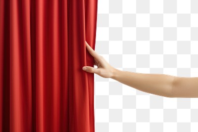 PNG Hand opening red curtain adult white background gesturing. 