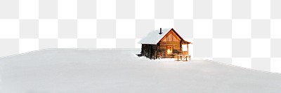 Winter cabin png border, snowy land image, transparent background