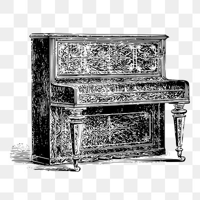 Upright piano png sticker, vintage musical instrument illustration on transparent background. Free public domain CC0 image.