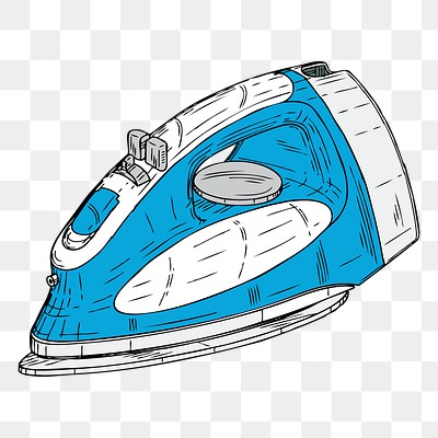 Clothes iron png color drawing, transparent background. Free public domain CC0 image.