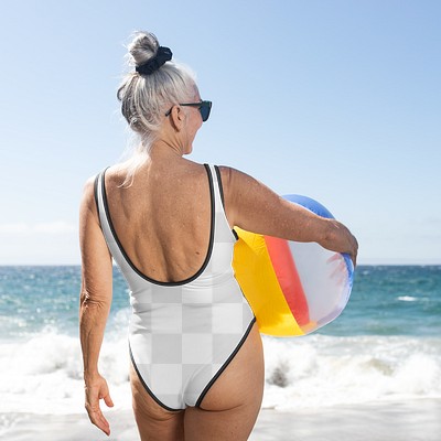 Png women&rsquo;s one-piece swimsuit mockup senior fashion apparel