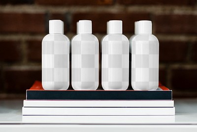 PNG Bottles mockup, hair and beauty product mockup on shelf