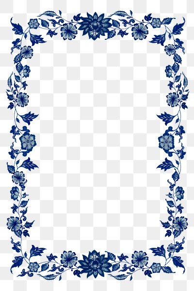 Blue flower png frame, vintage Chinese art on transparent background