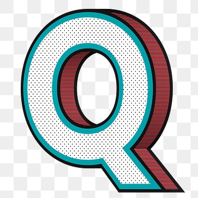 Letter Q png 3d halftone effect typography 