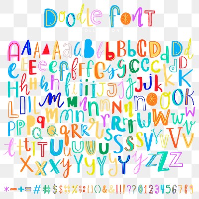 Alphabet hand drawn png typography colorful set