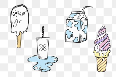 Doodle food png social media story sticker set