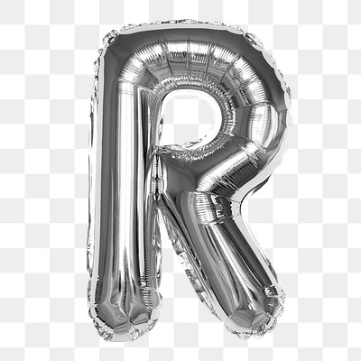 Letter R png sticker, silver foil balloon alphabet, transparent background