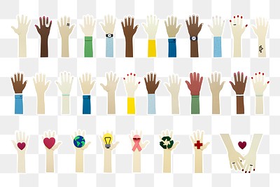 Paper craft hands of diversity and symbols design sticker set