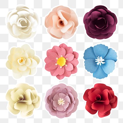 Tropical flower sticker paper craft png set