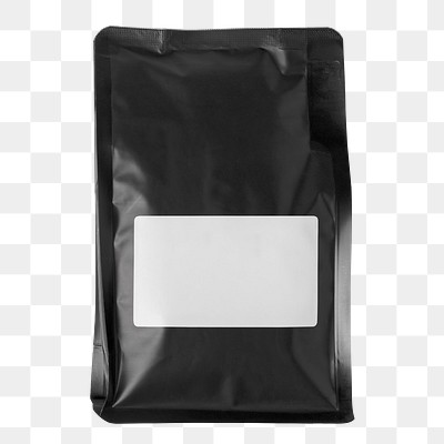 Coffee bag png sticker, blank label, black product packaging, flat lay design