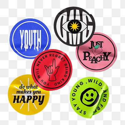 Old school round stickers, colorful