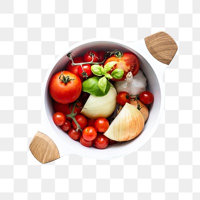 Png mixed vegetables in a pot flat lay