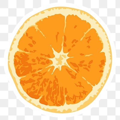 Hand drawn vectorized half of tangerine orange sticker with white border design element