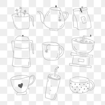 Cute coffee doodle design element set