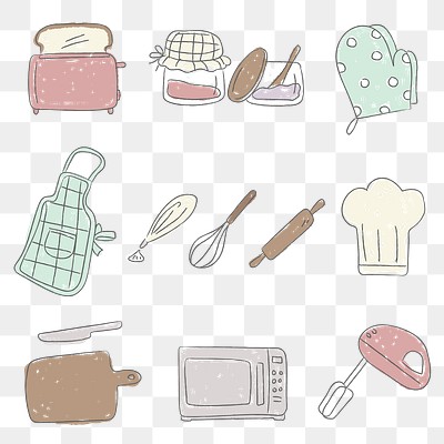 Premium Vector, Set of kawaii kitchen equipment