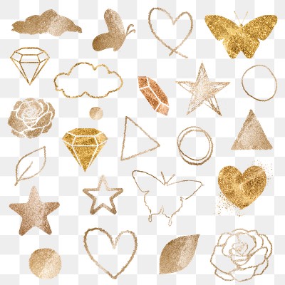 Png gold glitter element set