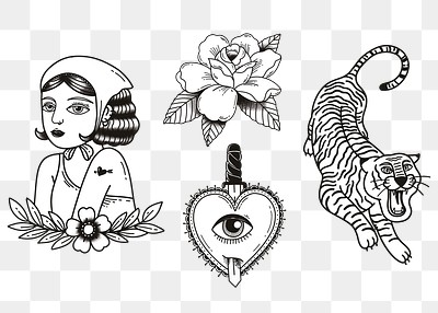 Vintage creative tattoo design png set