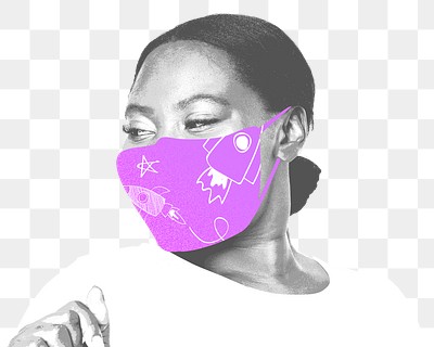 African American woman png wearing face mask to prevent Covid 19