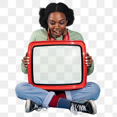 Red retro television on a lap transparent png