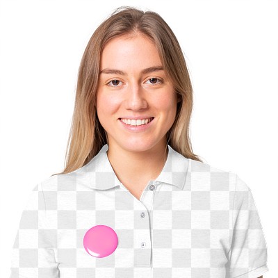 Png polo shirt transparent mockup with pink pin button women&rsquo;s apparel