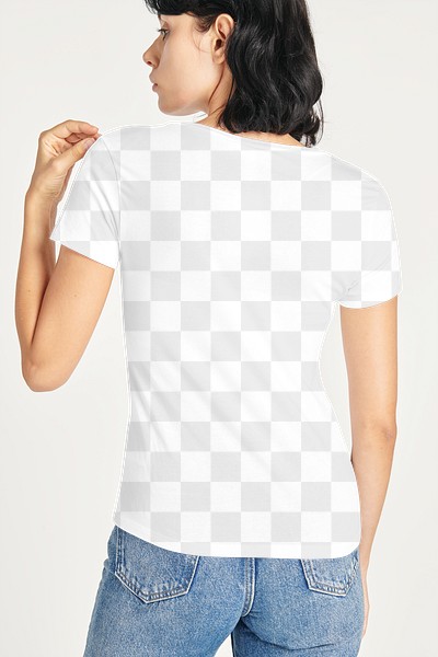 Woman in a png white tee mockup