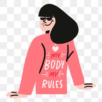 Woman character png sticker collage element, my body my rules body positivity concept