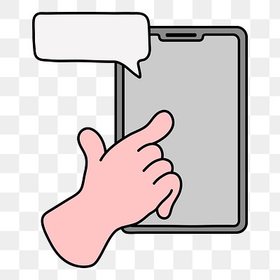 Hand png using tablet clipart, social media doodle on transparent background