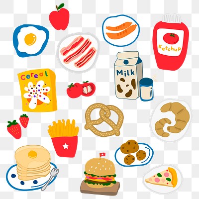 Cute food doodle sticker set