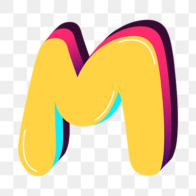 Letter M png yellow funky stylized typography