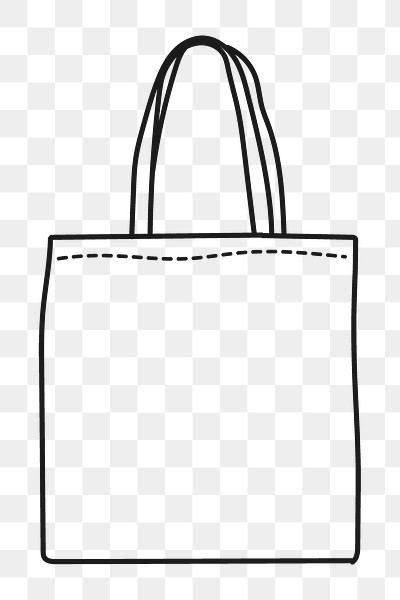 Tote bag png sticker, eco-friendly product doodle line art on transparent background